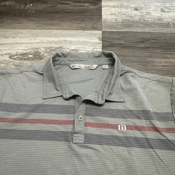 Travis Mathew Gray Mens XL Brand Spellout Stripe Streetwear Polo Shirt - Picture 11 of 14